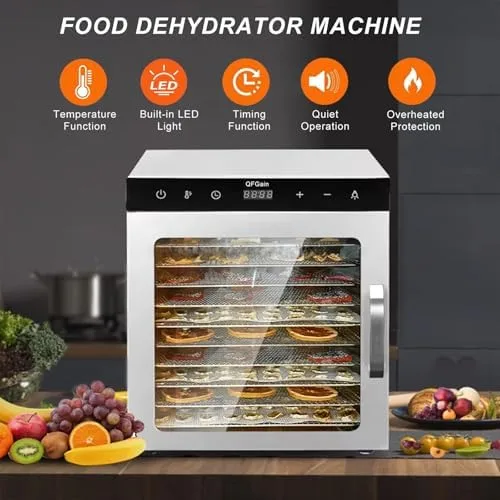 Vista 2 de 10-Layer Food Dehydrator Stainless Steel with Adjustable Temp & Timer for Drying Fruits Veggies Meat Compact Dishwasher Safe Trays for Home Kitchen
