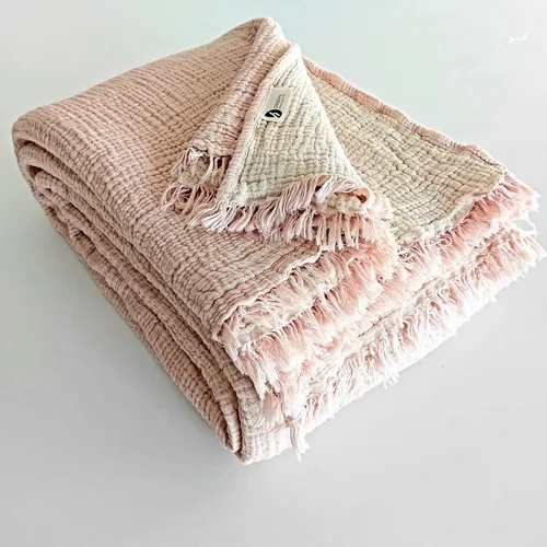 Vista 8 de Manta de gasa de algodón puro suave de 4 capas de 50 x 60 pulgadas, prelavada, sin flecos, manta de muselina ligera para uso multiusos y regalo Azul
