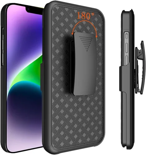 Vista 2 de Compatible con Apple iPhone 15, iPhone 15 Pro, iPhone 15 Plus, iPhone 15 Pro Max Funda de teléfono con protector de pantalla, cinturón y funda