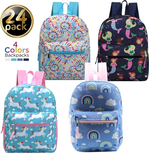 Vista 2 de Moda West Paquete de 24 mochilas deportivas a granel de 17 pulgadas en 8 estilos surtidos - Estuche de bolsas para libros