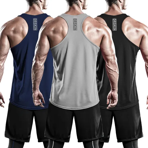 Vista 9 de DRSKIN Men's 4 or 3 Pack Tank Tops Sleeveless Shirts Dry Fit Y-Back Muscle Mesh Gym Training Athletic Workout