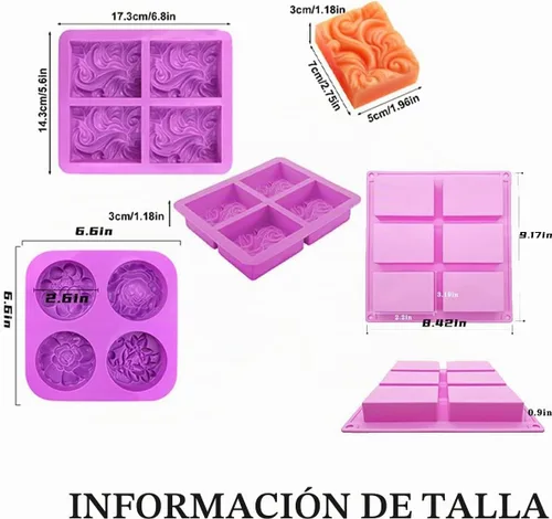 Vista 3 de Paquete de 3 moldes de silicona para jabón, 6 cavidades, molde de jabón de silicona rectangular, ovalado y formas de flores, moldes de jabón