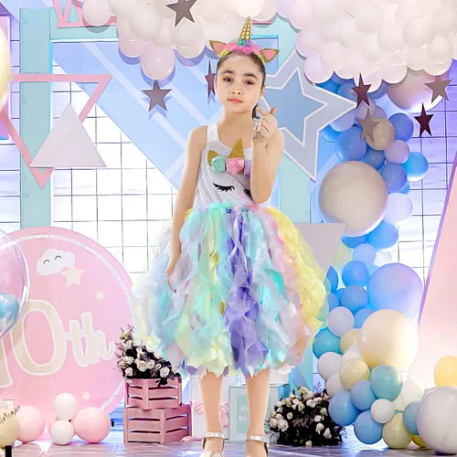 Vista 6 de Little Funny Unicorn Dress for Girls Sequin Unicorn Tutu Dress Rainbow Unicorn Costume for Christmas Birthday Party