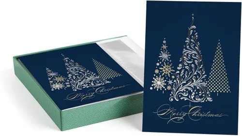 Vista 16 de Between The Branches Tarjetas Navideñas con Lámina Dorada / 16 Tarjetas de Navidad en Caja con Sobres Forrados de Lámina / 5 5/8" x 7 7/8" Tarjetas