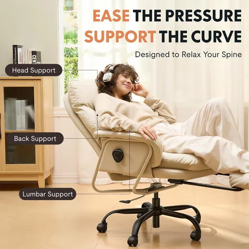 Vista 6 de Silla de oficina ergonómica FLEXISPOT con reposapiés, silla de escritorio de computadora de respaldo alto, silla de salón interior con ruedas