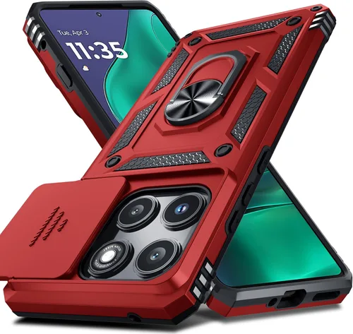 Vista 8 de Janmitta Funda compatible con Moto Edge 2025, cubierta integrada para lente de cámara deslizante + soporte de anillo de dedo, resistente, a prueba