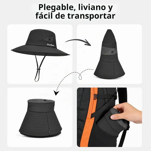 Vista 4 de Rosoz Sombreros de cola de caballo para mujer, protección UV, ala ancha 1 paquete-negro
