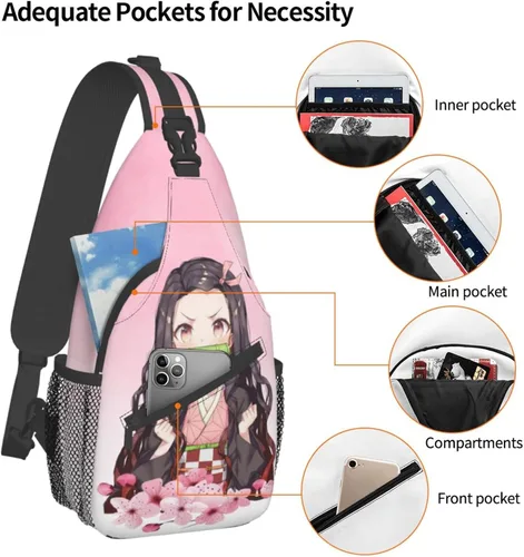 Vista 3 de Aolazw Mochila de anime Nezukos unisex cruzada mochila manga solo hombro bolsa pecho bolsa Cosplay Daypack, N3, Mochilas Sling