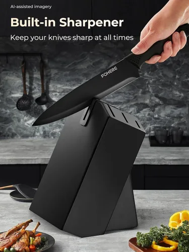 Vista 10 de FOHERE - Juego de cuchillos de cocina de 8 piezas con bloque de acero inoxidable de alto carbono, juego de bloques de cuchillos autoafilables