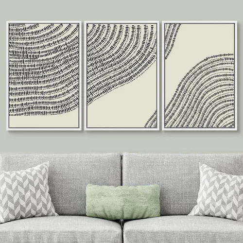 Vista 347 de SIGNWIN Lienzo enmarcado para pared, juego de arte de collage de hojas transparentes en blanco y negro, ilustraciones de naturaleza silvestre, arte