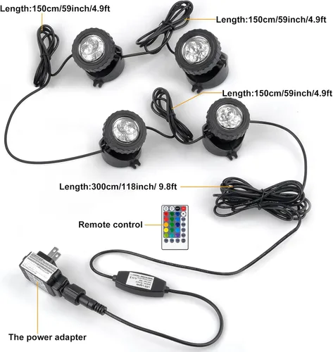 Vista 5 de Luces RGB para estanque con temporizador, luz LED sumergible bajo el agua, 98 pies, control remoto, IP68, impermeable, coloridos focos de paisaje