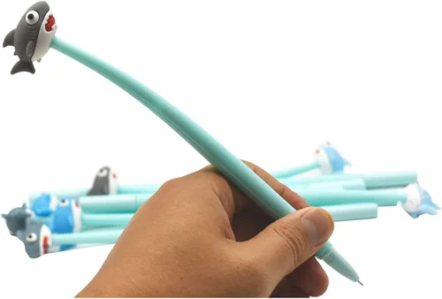 Vista 5 de 8 bolígrafos de dibujos animados de tiburón, novedosos y divertidos bolígrafos de gel de animales marinos, bolígrafos de goma suave, bolígrafos