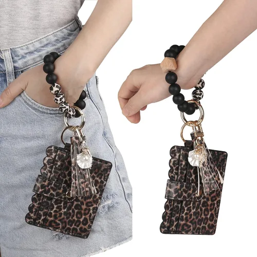 Vista 6 de Guran Llavero de pulsera, cartera, tarjetero con borla, llavero para mujer