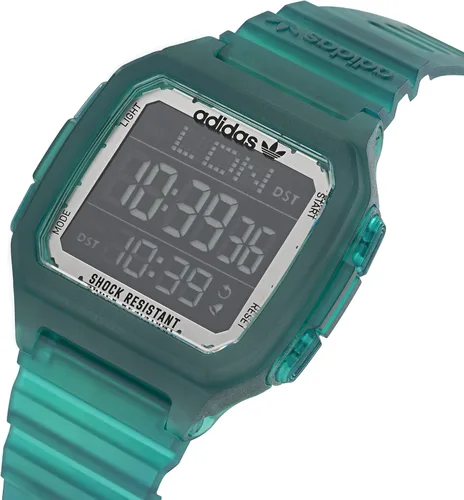 Vista 2 de adidas Reloj digital con correa de resina verde transparente (Modelo AOST220482I), Verde, Digital