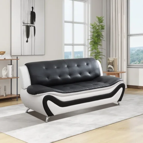 Vista 6 de Juego de sofá de cuero para sala de estar, juego de muebles de sala de estar de 3 piezas, juego de sofá moderno con sofá de 3 plazas, sofá biplaza