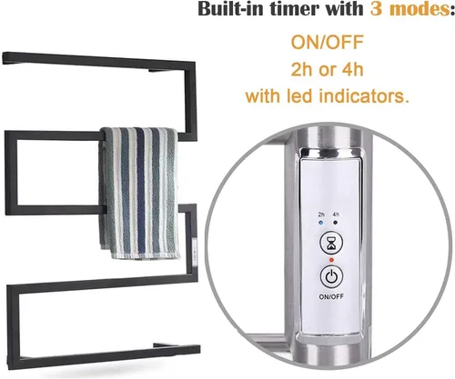 Vista 2 de Calentador de toallas con calefacción para baño, toallero eléctrico con temporizador de 2/4 horas, toallero de acero inoxidable montado en la pared