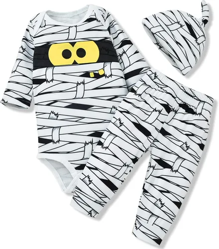 Vista 7 de Aalizzwell Conjunto de ropa para bebés, niños y niñas, disfraz de Halloween, overol de momia, pantalones Rojo