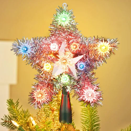 Vista 17 de BrizLabs Luces para la Punta del Árbol de Navidad, 9" con Enchufe, Luz de Estrella para la Copa del Árbol de Navidad, Certificado UL, 10 Luces
