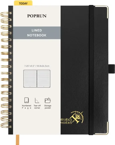 Vista 14 de POPRUN Cuaderno A5 con espiral, 120GSM, tapa dura, color negro
