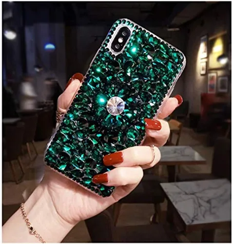 Vista 4 de Funda con función atril de diamantes para Moto G 5G, Moto One 5G Ace, funda 3D hecha a mano con diamantes brillantes con purpurina para Motorola