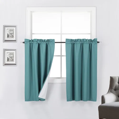 Vista 27 de 2 paneles de cortinas opacas con aislamiento térmico y forro blanco en la parte trasera para ventana de bloqueo de luz para cualquier ventana