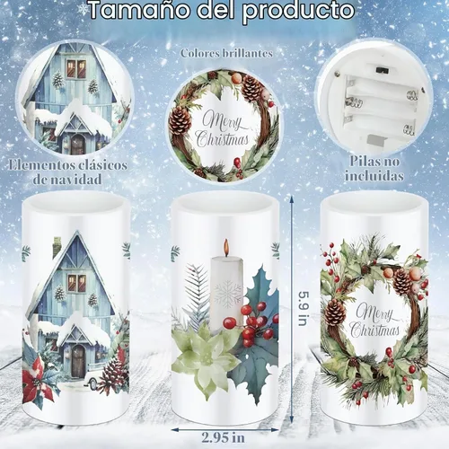 Vista 2 de Retisee 3 piezas de velas de Navidad sin llama estilo granja con control remoto, velas LED operadas a batería estilo rústico, decoración de Navidad