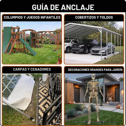 Vista 3 de Anclajes para Trampolín de Viento Fuerte Heavy Duty de 12" Juego de 4/6/8 con Correas, Broca de Taladro - Kit de Anclaje para Trampolín - Anclajes