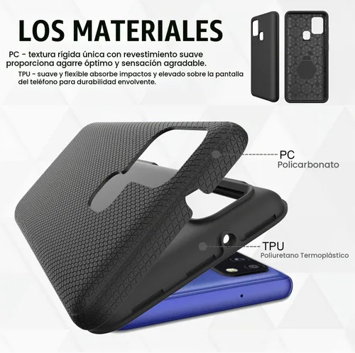 Vista 2 de Funda para Samsung Galaxy A21S, doble capa, agarre mejorado, arañazos, textura rígida, botón independiente (negro)