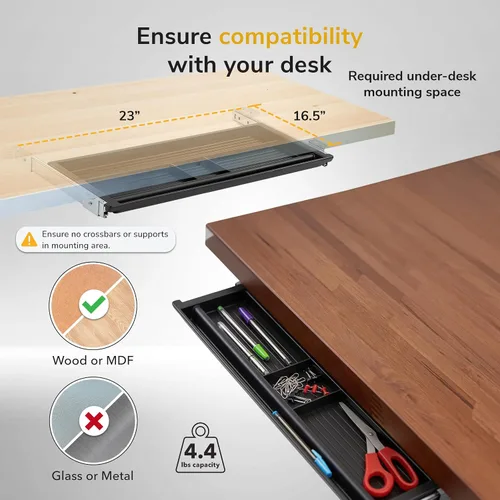 Vista 6 de Mount-It! Cajón para lápices debajo del escritorio, bandeja de almacenamiento oculta deslizante para suministros de oficina, organizador de 4