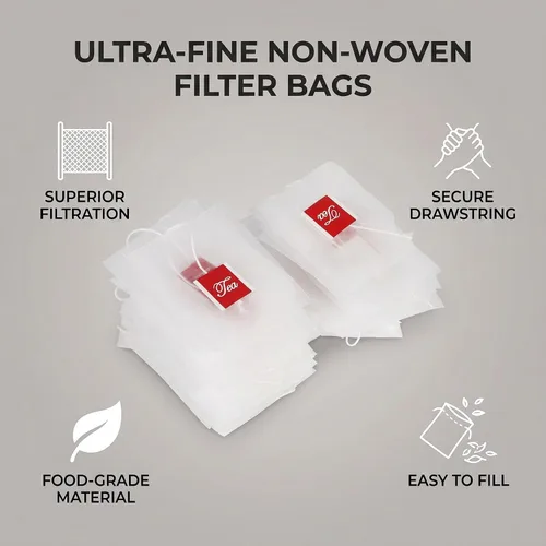 Vista 5 de Bolsas de filtro de té con cordón 100 unidades, infusor de malla vacía para té suelto