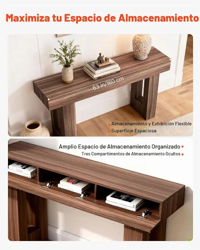 Vista 5 de VEVOR Mesa de consola, mesa de entrada de 63 pulgadas, mesa rectangular de madera, mesa de sofá estrecha detrás del sofá, mesas de consola