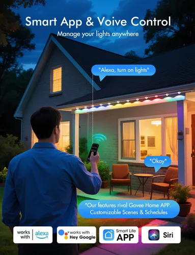 Vista 4 de Smart RGBIC - Luces permanentes para exteriores, 124 pies (72 LED), IP68, impermeables, luces de Navidad que cambian de color con 51 modos festivos