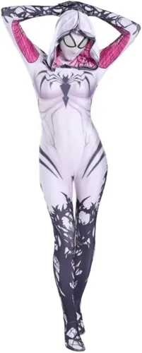 Vista 2 de LG LOUIS GARDEN Disfraz de araña para niños, estilo 3D, traje de araña blanca, overol con máscara para fiesta de Halloween, cosplay, traje para niñas
