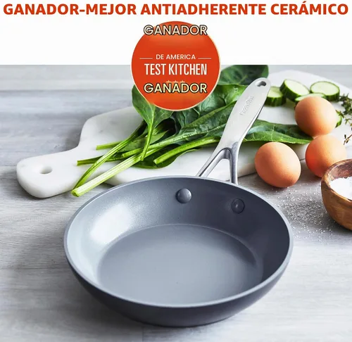 Vista 2 de GreenPan - Sartén antiadherente de cerámica anodizada y saludable Valencia Pro de 8 pulgadas, juego de sartenes sin PFAS, mango de acero inoxidable