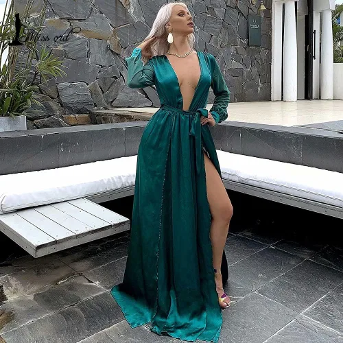 Vista 2 de Miss ord - Vestido largo de manga larga para mujer con cinturón