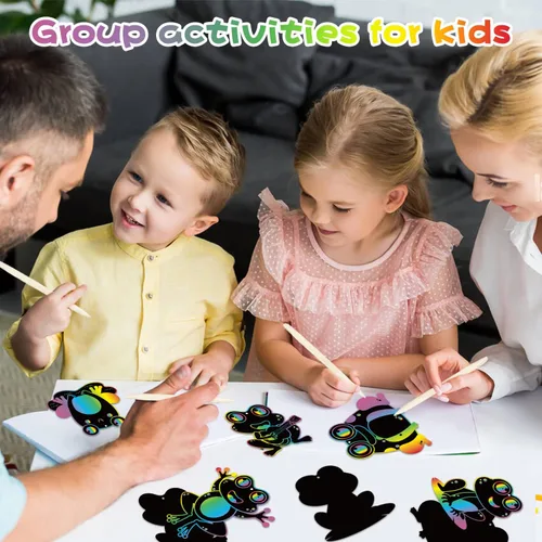 Vista 6 de HubirdSall 60 piezas de ranas funky Scratch Art para niños, primavera y verano, rana de color mágico, manualidades de Pascua, kit de adornos