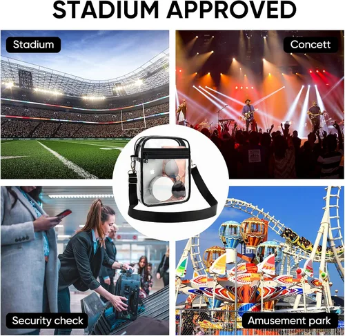 Vista 6 de JOWURY Bolso cruzado transparente para mujer, bolso de concierto aprobado por estadios para festivales de música y eventos deportivos, Negro