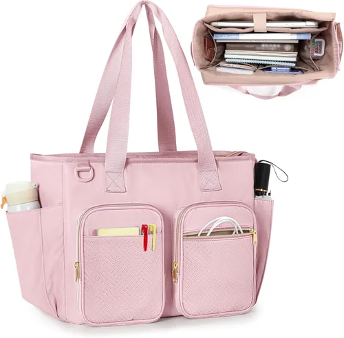 Vista 7 de Bolso para profesores con compartimento para laptop, bolsa grande para trabajo y suministros para profesores, color negro (vacío, diseño patentado)