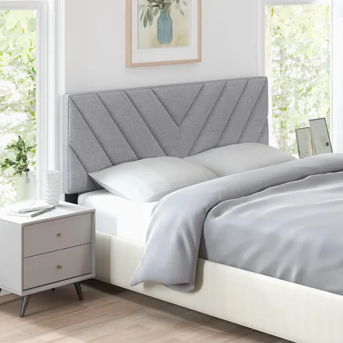 Vista 2 de KOMFOTT - Cabecera tapizada en tela de lino para cama tamaño Full/Queen, cabecera rectangular con patas de madera maciza y ancho ajustable, cabecera