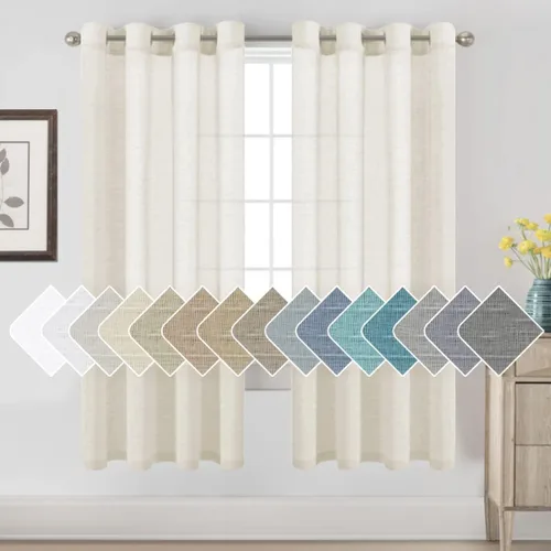 Vista 112 de H.VERSAILTEX Cortinas de lino de mezcla natural para sala de estar/cortinas de lino semitransparentes reductoras de luz de 54 pulgadas de largo