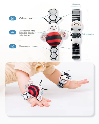 Vista 7 de Infinno Juego de calcetines con sonajero y brazalete para bebés de alto contraste, juguetes sensoriales ideales para bebés recién nacidos de 0 a 12