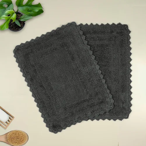 Vista 8 de TreeWool - Alfombras de baño con borde de ganchillo reversible en algodón de felpa (paquete de 2)
