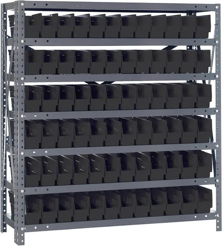 Vista 246 de Quantum QSBU-245BK Heavy Duty Shelving Unit with (7) Shelves and (24) QUS245 Black Bins for Garage Warehouse Storage Distribution 400 lb Load