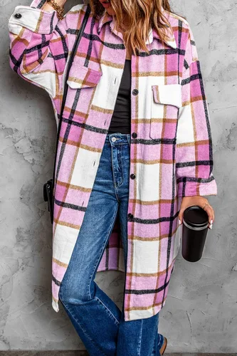 Vista 4 de PRETTYGARDEN Womens Long Sleeve Button Down Lapel Collar Plaid Shacket Jacket