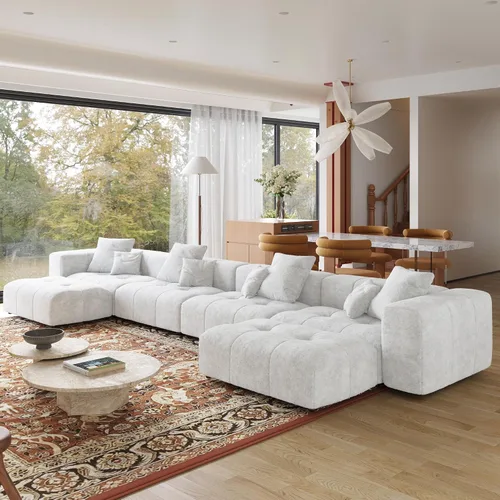 Vista 6 de JACH Sofás seccionales modulares en forma de U de 183.5 pulgadas, sofá moderno de 4 plazas con otomanas chaise, sofás seccionales modernos de Blanco