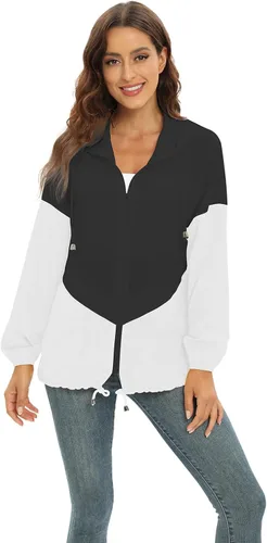 Vista 7 de Chaqueta casual para mujer, impermeable, ligera, con capucha, rompevientos, con bolsillos