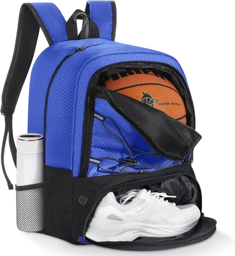 Vista 9 de MoKo Mochila de baloncesto con gancho, mochila grande de voleibol y fútbol, bolsa de gimnasio con compartimentos separados para pelotas y zapatos