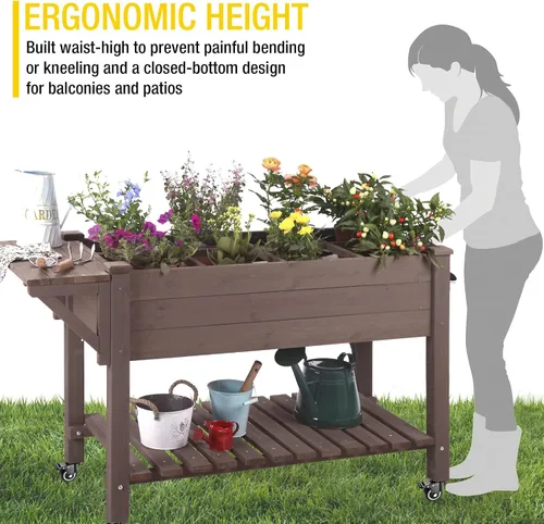 Vista 5 de Aivituvin Cama de jardín elevada, maceta de madera elevada con soporte de patas para patio trasero, patio, balcón con forro de cama, para verduras
