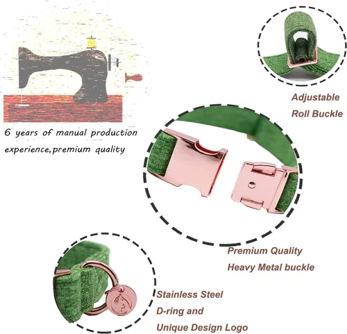 Vista 3 de DOGWONG Collar de algodón de cáñamo para perro con lazo, collar verde para mascotas, duradero, ajustable, collar para cachorros para perros