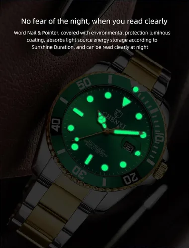 Vista 3 de MASTOP Reloj para hombre, de acero inoxidable, de dos tonos, impermeable, analógico, de cuarzo, con calendario